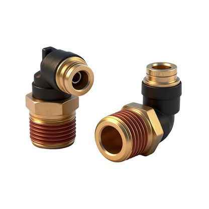 1/4" DOT Air Hose 90 Degree Elbow Fittings 2 Pack, Quick Connect Air Fittings, PTC & PTCR Composite Brass Connector, 1/4" Tube OD x 3/8" NPT Thread for Truck Air Brake & Suspension Systems - size: 1/4"OD x 3/8"NPT