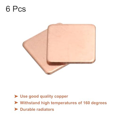 MECCANIXITY Heatsink Copper Pad Shim 15mm x 15mm x 1mm Thermal Conductive Heat Sink for Electronic Chip Cooling Pack of 6 - size: 15mm x 15mm x 1mm