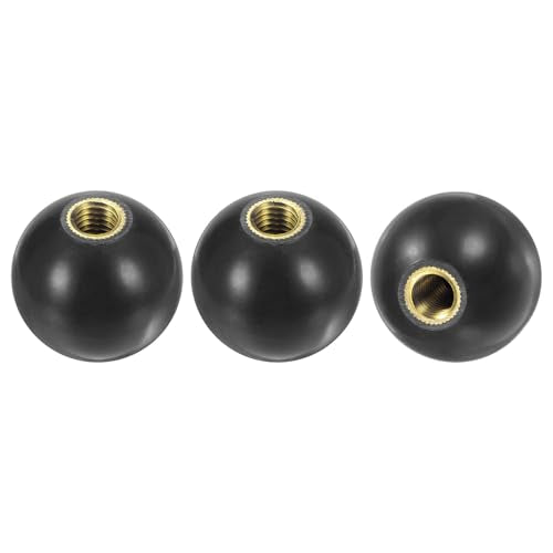 M METERXITY 3-Pack Threaded Ball Knobs, M10 Female Thread 35mm Dia. Thermoset Ball Knob for Lathe/Machine/Lawn Mowers, Round Phenolic Brass Insert Lever Handle [Black] - color: Black, size: M10x35mm