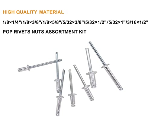 205pcs Aluminum Blind Rivets,7 Sizes,Pop Rivets Assortment Kit, Silver Tone