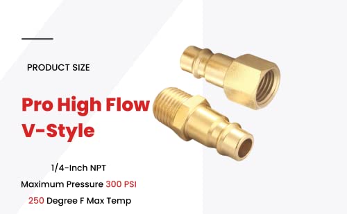 Pro High Flow Coupler and Plug Kit (7 Piece), V Style, 1/4 Inch NPT, Solid Brass Quick Connect Air Fittings Set - size: Coupler and Plug Kit 7 Piece