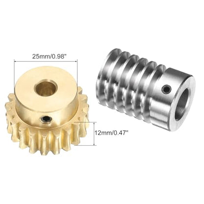 uxcell Worm Gear Set 20T 1.5 Module 20:1 Reduction Rate, Right Rotation Drive Gear Box Wheel Reduce Transmission Part (Brass Gear-8mm Bore, #45 Steel Rod 15mm Bore) - size: 8mm x 15mm