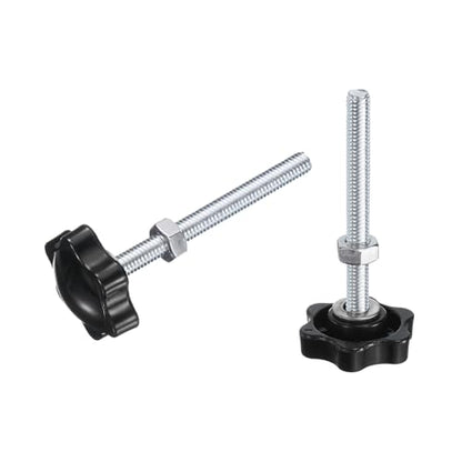 uxcell 8pcs Star Clamping Knobs with Nuts Washers, M6 x 60mm Metric Zinc Plated Carbon Steel Male Thread 32mm 6-Star Plastic Head, Threaded Stud Hand Knobs Handles Thumb Screws, Black - size: M6 x 60mm