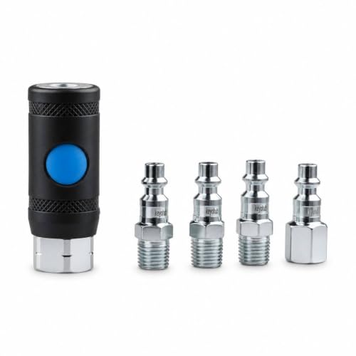 Push Button Safety 1/4 Inch Air Hose Fitting, 5 Pieces