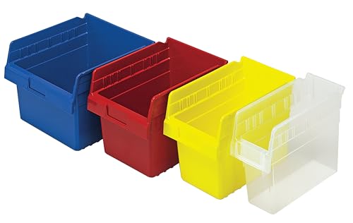Quantum Storage QSB808 Store-Max Heavy-Duty Nesting Plastic Shelf Bins for Pharmacy, Hospital & Warehouse, Hanging Lip & 7 Divider Slots, 18" x 9" x 8", Yellow, 10-Pack