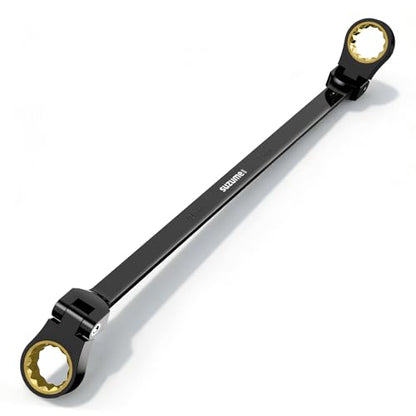 SUZUME Extra Long Flex Head Ratcheting Wrench 16-18mm Metric Double Box End 180° Flexible Head 72-Tooth 15K Gear Tested CR-V Steel Black Chrome Finish For Engine Heavy Equipment Repair & DIY - size: 16-18mm