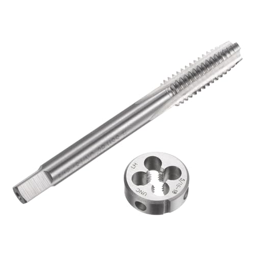 uxcell 2pcs Tap and Die Set, 5/16-18 UNC Left Hand Thread Tap & Round Die, Tapping Threading Tool Tap & Die Kit for Nut Screw Bolt Thread