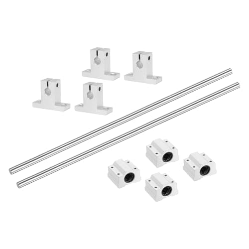 UXCELL 2 Pcs 8mm x 350mm Linear Motion Rail Shaft Slide Guide with 4 SCS8UU Bearings and 4 SK8 Rail Support Linear Motion Rod Shaft Guide Set for CNC Machine 3D Printer, Silver - size: 350mm