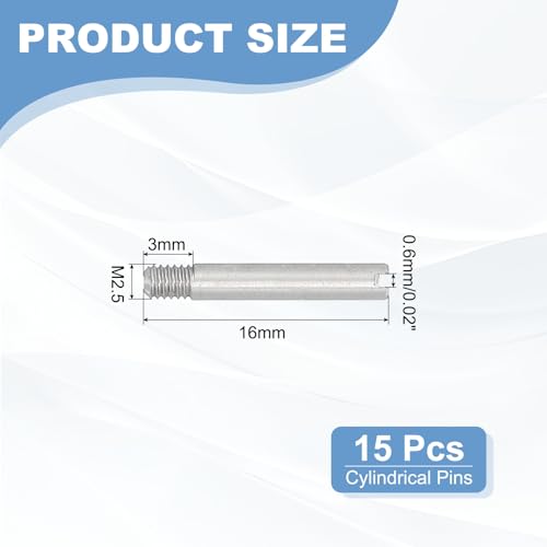 PATIKIL M2.5 x 16mm Slotted Cylindrical Pin, 15 Pcs 304 Stainless Steel Dowel External Thread Slotted Pin Screw for Home Furniture Cabinet Improvement, Silver Tone - size: M2.5 x 16mm