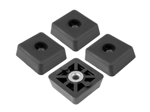 4 Standard Black Square Rubber Feet Bumpers w/Metal Insert - 1.375" W x .522" H. Heavy Duty/Non-Marking - Perfect for Furniture, Tables, Chairs, Desks, Benches, Sofas, Beds, Chests - Made in USA - size: Standard Square