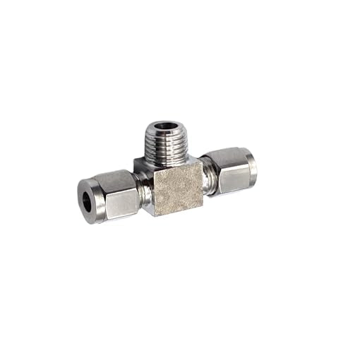 1 Pcs Stainless Steel 6mm Tube OD x 1/4 Inch NPT Male Thread Compression Tube Tee Fittings for Fuel, Oil, Gas, Water and Other Pipeline Systems