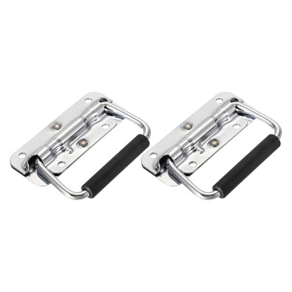 PATIKIL 3.9inch Spring Loaded Handle, 2 Pcs Folding Heavy Duty Toolbox Pull Chest Handles with Rubber Surface Mount Folding Grip for Toolbox Chest Case Crates Storage Boxes, Silver Tone - size: 3.9inch
