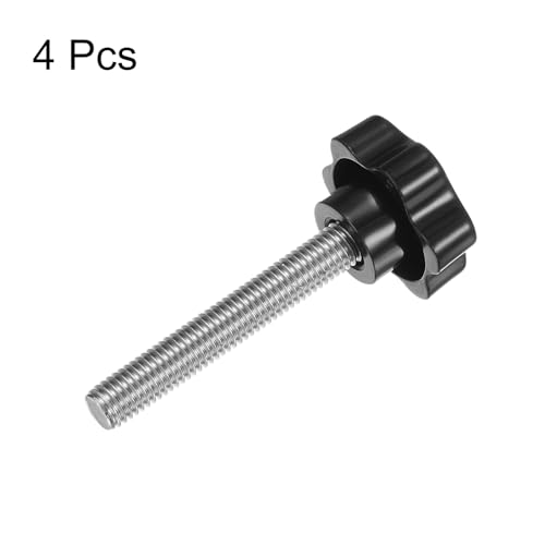HARFINGTON 4pcs Star Knobs M12 x 80mm 304 Stainless Steel Threaded Stud 46mm Plastic 6-Star Head Hand Tightening Thumb Screw Clamping Jig Knob Handle, Black - size: M12 x 80mm x 46mm