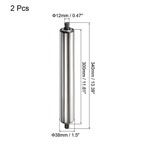 PATIKIL Conveyor Roller 1.5" Diameter 12" Length, 2 Pack Stainless Steel Gravity Transmission Replacement Part Galvanized End, Silver - size: 1.5"x12"
