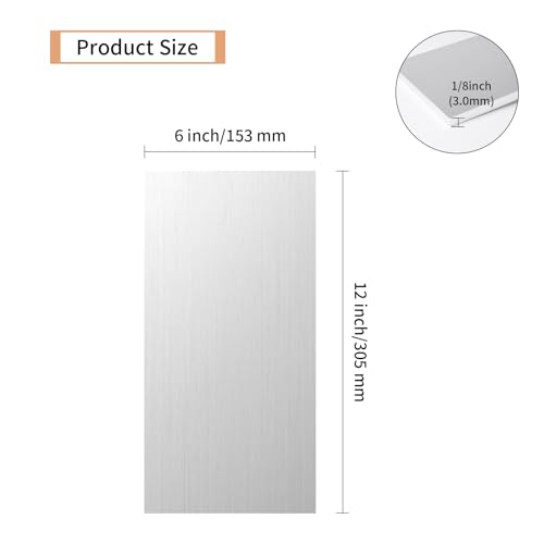 1PCS 6061 Aluminum Sheet Metal 1/8" x 6" x 12", Aluminum Plates Covered with Protective Film, Heat Treatable Aluminum Flat Bar for DIY Craft, Industry - size: 1/8", style: 6" × 12", 1Pcs