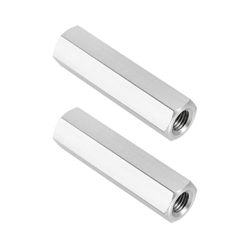 PATIKIL M8x1 Pitch 304 Stainless Steel Hex Coupling Nuts, 2 Pcs 45mm / 1.77" Length Fully Threaded Rod Coupling Nut Studding Connector Fasteners, Silver Tone - size: M8-1 x 45mm