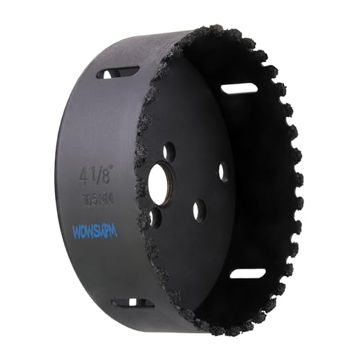 4-1/8” 105mm Carbide Grit Hole Saw Cutting Air Brick Stucco Hardy Plank Drywall Cement Board with Pilot Drill Bits Up to 3X Long Life - color: 4-1/8"(105mm)-B