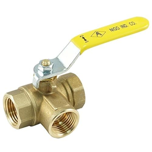 Nigo Industrial Co. 180SS Series 3-Way (L-PORT) Forged Brass Ball Valve, Lever Handle, NPT Female, Full Port 400WOG (3/8") - size: STANDARD - 3/8 Inch