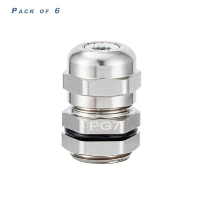 6 Pcs PG7 Cable Gland Joint Stainless Steel Adjustable 3-6.5mm Lock Nut Waterproof Connector
