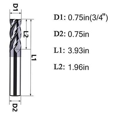 2PCS 3/4'' Carbide Square End Mill Bits Set, Milling Bits Cutter 3/4 Carbide End Mills for Alloy Steels/Hardened Steels, HRC 45 Deg Single End 4 Flute AlTiN Coating (2PCS 3/4in) - size: 2PCS 3/4in