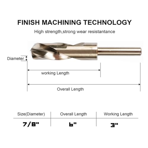 Narwhal 7/8 Inch Cobalt Drill Bits (Industrial Grade M35 Cobalt) 1/2" Shank & 6" Length & 135 Degree Split Point for Drilling Into Metal, Hardened & Stainless Steel, Cast Iron, & More! - size: 7/8 in