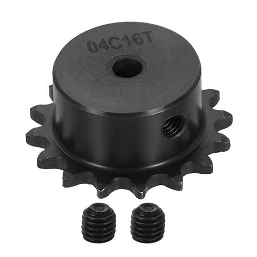 uxcell #25 Chain Roller Sprocket 5mm Bore 35.5mm OD, 16 Tooth C45 Carbon Steel ANSI #25 Roller Sprocket Round Hole with Set Screws for ISO 04C Chain, Black - size: 5mm Bore 35.5mm OD, 16 Tooth