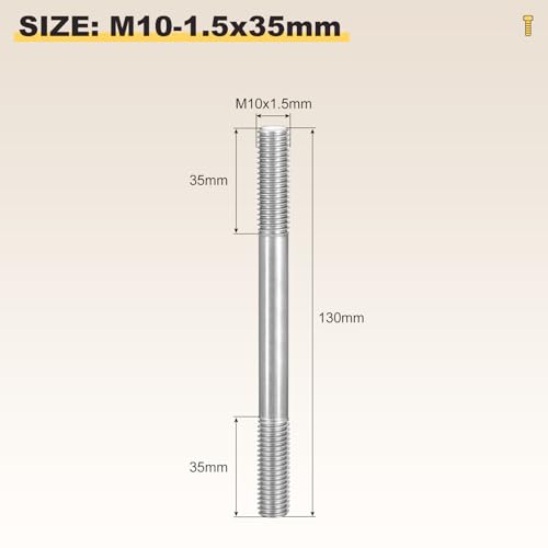 METALLIXITY Double End Threaded Stud Screw(M10x130) SS304 Silver - size: M10 x 130mm