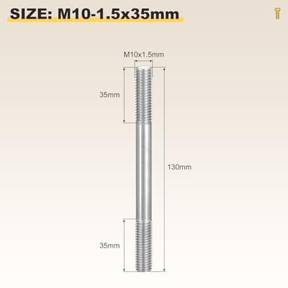 METALLIXITY Double End Threaded Stud Screw(M10x130) SS304 Silver - size: M10 x 130mm