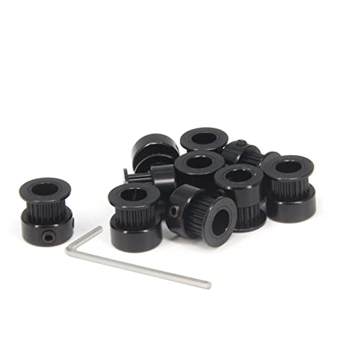 10pcs/Set GT2 Pulleys Wheel 20 Teeth 8mm Bore Black Aluminum Timing Belt Idler Pulleys for 3D Printer 6mm Width Timing Belt (20T-8mm Bore-Black) - size: 20T-8mm Bore-Black