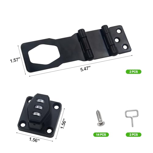 2 Pack Password Rotary Hasp Locks, Collapsible Solid 304 Stainless Steel - color: 2 Pack(Combination Lock) Black