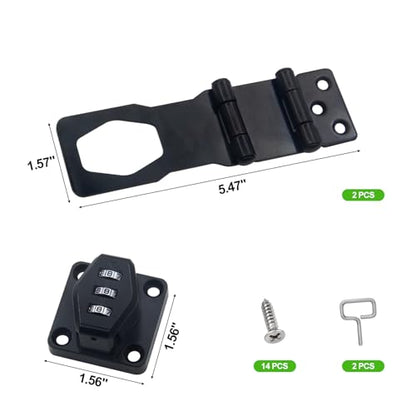 2 Pack Password Rotary Hasp Locks, Collapsible Solid 304 Stainless Steel - color: 2 Pack(Combination Lock) Black