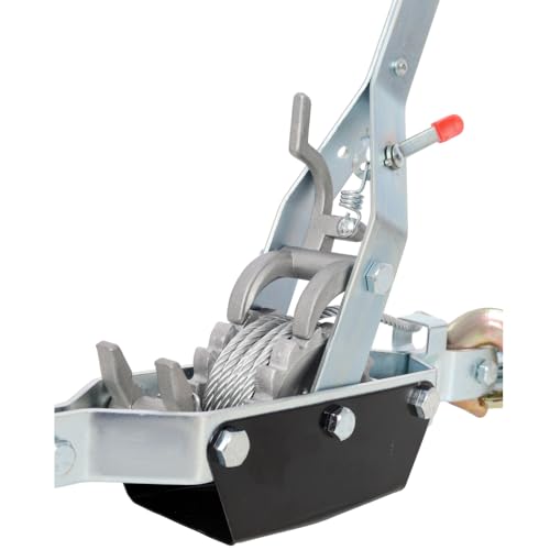 2-Ton Heavy Duty Manual Winch Puller with Dual Gear, 12FT Steel Cable, 3 Safety Hooks & Ratchet Handle for Vehicle Recovery, Lifting, Log Pulling, Construction