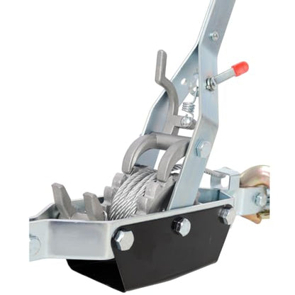2-Ton Heavy Duty Manual Winch Puller with Dual Gear, 12FT Steel Cable, 3 Safety Hooks & Ratchet Handle for Vehicle Recovery, Lifting, Log Pulling, Construction