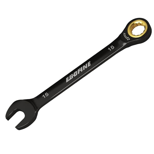 Egofine 15mm Ratchet Wrench, 15mm Wrench Ratcheting Combination Wrenches Metric, Industrial Grade Gear Spanner with 12 Point Box End, 72-Teeth Ratchet Black Electrophoretic Coating,CR-V - style: 15mm