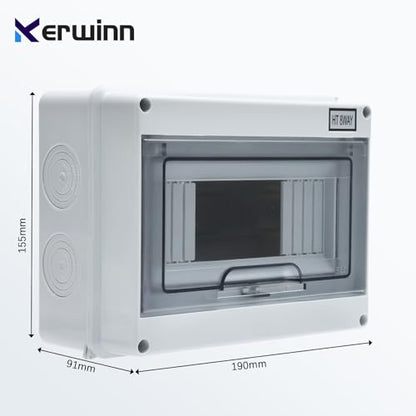 8 Way Distribution Protection Box,ABS/PC Alloy Plastic Transparent Cover Circuit Breaker Box IP66 Waterproof Distribution Box with DIN Rail and Waterproof Connector - size: HT-8