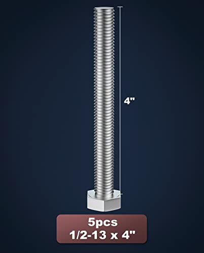 1/2-13 x 4 (1 to 7" Optional) Hex Head Screw Bolt, Stainless Steel 18-8(304), Fully Threaded,5pcs - size: 1/2-13 x 4"