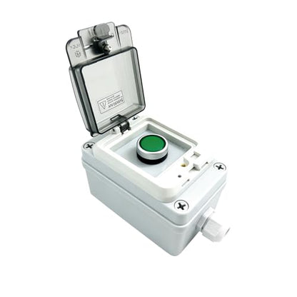 Green Momentary Push Button Switch Box, IP67 Waterproof Outdoor Industrial Start/Stop Control Station with Protective Cover, 22mm 1NO 1NC Anti-Misoperation Button Enclosure - color: Green button switch box