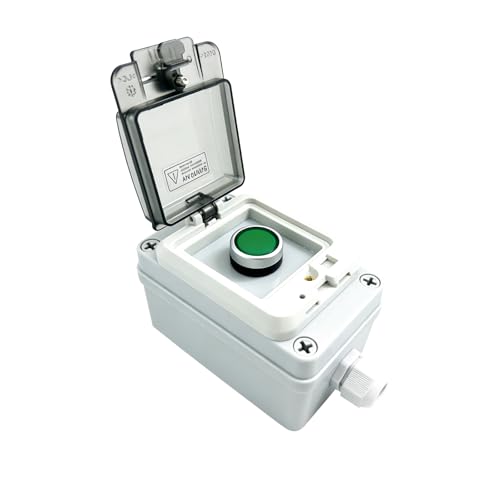 Green Momentary Push Button Switch Box, IP67 Waterproof Outdoor Industrial Start/Stop Control Station with Protective Cover, 22mm 1NO 1NC Anti-Misoperation Button Enclosure - color: Green button switch box
