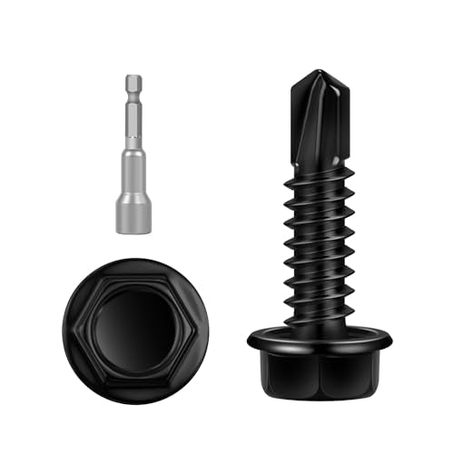 150 PCS #10 x 1 Sheet Metal Screws, Black Hex Washer Head Self Drilling Screw, Flanged Self Tapping Screws, 410 Stainless Steel - size: #10 x 1"