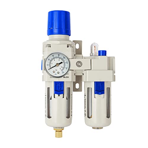 BLCH 3/8" NPT Air Compressor Water Separator - Air Pressure Regulator Compressed Air Filter Regulator Lubricator Combo AC3010-03 Semi-auto Drain Poly Bowl Gauge 0-160 PSI 5μm Brass - size: AC3010-03