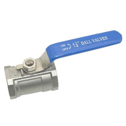VARMHUS 2PCS 1-1/4" Stainless Steel 304 Ball Valve 1Pc Type NPT Female Threaded with Heavy Duty Blue Vinyl Insulation Handle,CF8M Ristricted Flow,1000 WOG (2PCS 1-1/4") - size: 2 Pieces 1-1/4 inches