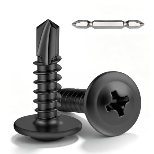 300 PCS #8 x 5/8" Sheet Metal Screws, Phillips Modified Truss Head Self Drilling Screws, Black Zinc-Plated, Self Tapping Screws for Metal, Wood, Plastic, Double-Ended Bit Included - color: Black, size: #8 x 5/8"