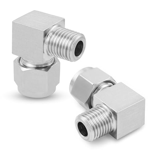 Yoebor Stainless Steel Compression 90 Degree Male Elbow 3/8" OD x 1/4" MNPT - size: 3/8" OD x 1/4" Mnpt