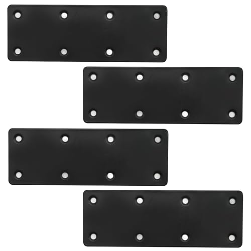 4Pcs Black Stainless Steel Flat Straight Brace Brackets, 48x140x2 MM Repair Plate, Support Fixed Connection Plate for Furniture Wood Shelves - size: 5.5"x1.9"