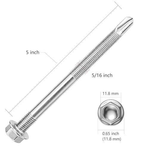 Wensilon 2lbs 5/16×5" Stainless Steel Self Drilling Screws, 20 PCS - color: Silver, size: 5/16×5"