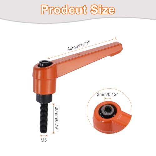 uxcell Clamping Lever Handles for Lathe, M5x20mm Male Thread Orange - size: M5x20mm
