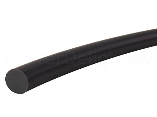 CleverDelights Solid Rubber Cord - 1/4" Diameter - 25 Feet - Buna 70 Durometer - Black - .25" Round