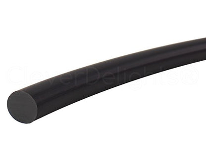 CleverDelights Solid Rubber Cord - 1/4" Diameter - 25 Feet - Buna 70 Durometer - Black - .25" Round
