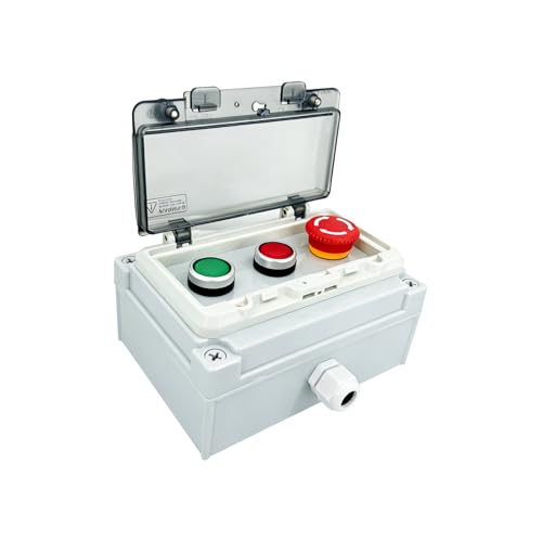 Waterproof Push Button Switch Box, IP67 Rated, Outdoor Industrial Start/Stop Control Box with Protective Cover (Green/red/Emergency Stop Button Switch Box) - color: Green/red/ emergency stop button switch box