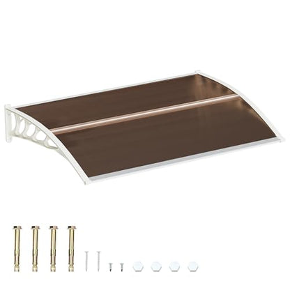 58.5x35 Inch Patio Window Awning Shade, Polycarbonate Door Entrance Canopy Cover Protection for Sunshine & Rain, Tea with White Edge - color: White + Tea